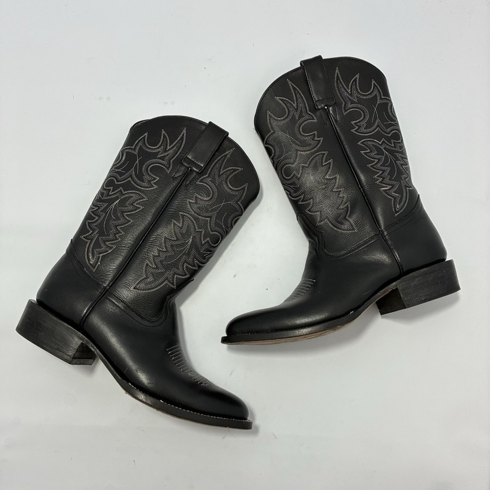 Moran Men's Black Leather Cowboy Boots Embroidered Made in Mexico Sz 11D "2006"